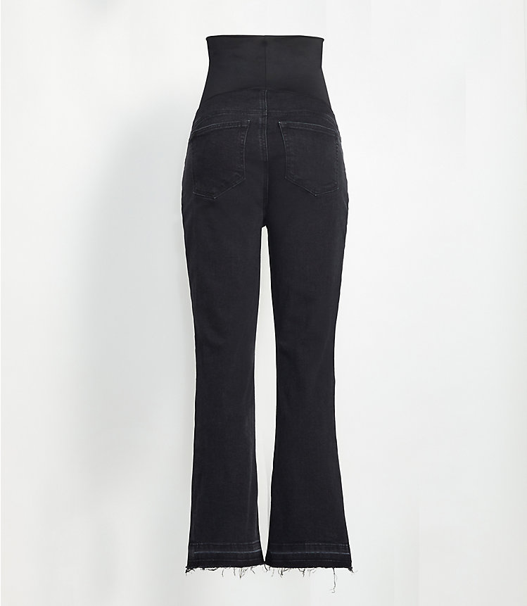 Petite Maternity Flare Crop Jeans in Washed Black Wash image number 2