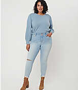LOFT Plus High Waist Step Hem Skinny Jeans in Classic Light Indigo Wash carousel Product Image 1