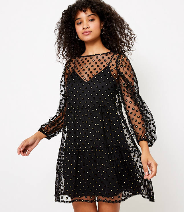 loft shimmer dot swing dress