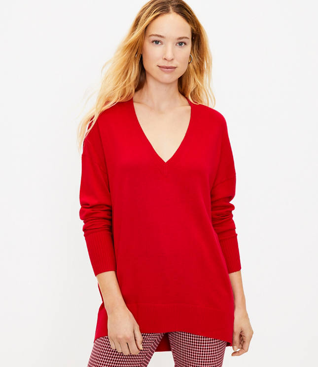 Women's v neck tunic on sale sweater