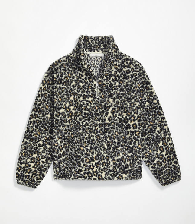 Leopard Print Sherpa Zip Sweatshirt