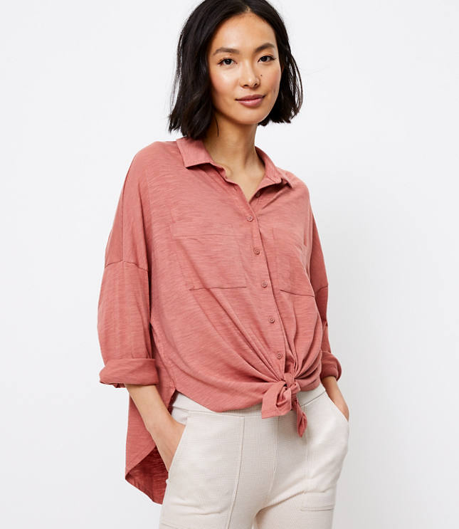 Lou & Grey Softserve Slub Tie Front Shirt