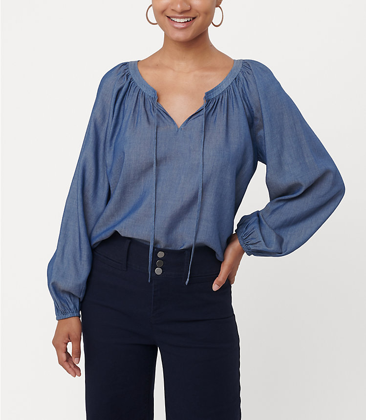 Chambray Peasant Blouse image number 0