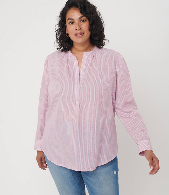 LOFT Plus Striped Split Neck Tunic Shirt