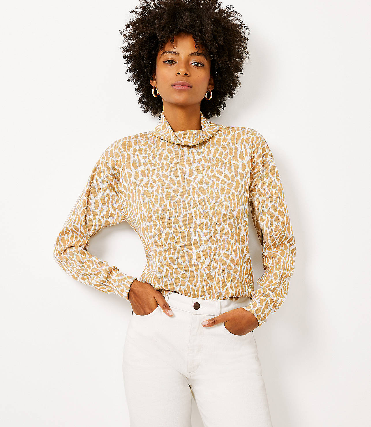 Animal Spotted Mock Neck Top