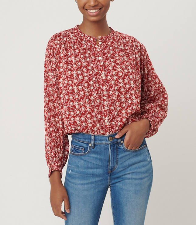 red ruffle top blouse