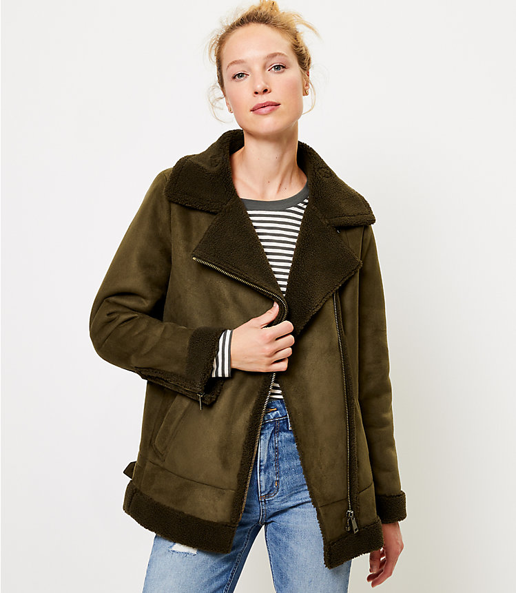 Faux Suede Aviator Jacket image number null