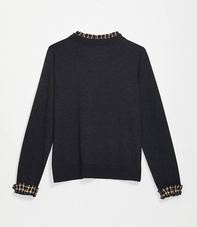 black sweater with white collar