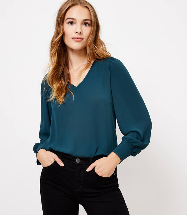 Mixed Media V-Neck Top | LOFT