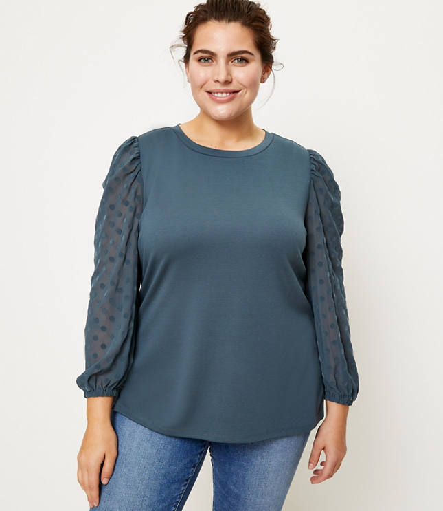 Loft Top Plus Size 16 Blue Long Sleeve Shirt 1/2 Button Blouse