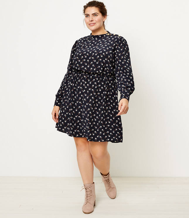 LOFT Plus Floral Shoulder Button Flare Dress