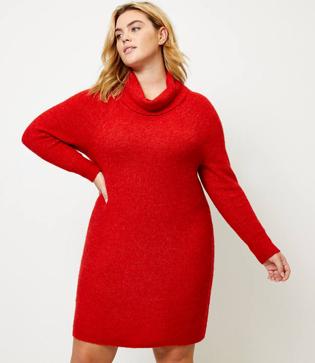 Red cowl neck sweater dress online