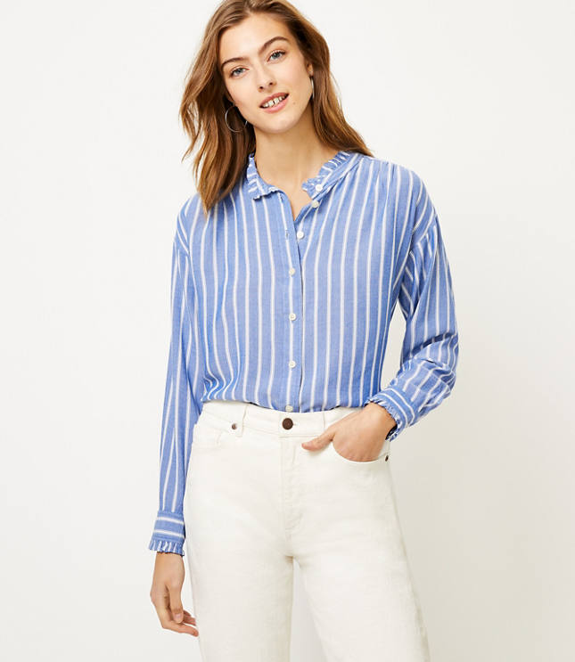 Striped Ruffle Trim Shirt