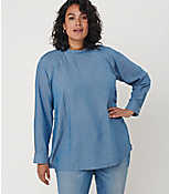 LOFT Plus Chambray Pleated Collar Blouse carousel Product Image 1
