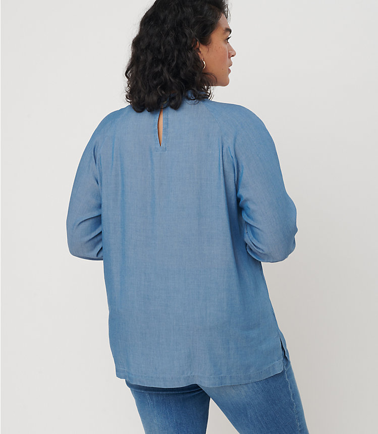 LOFT Plus Chambray Pleated Collar Blouse image number 2