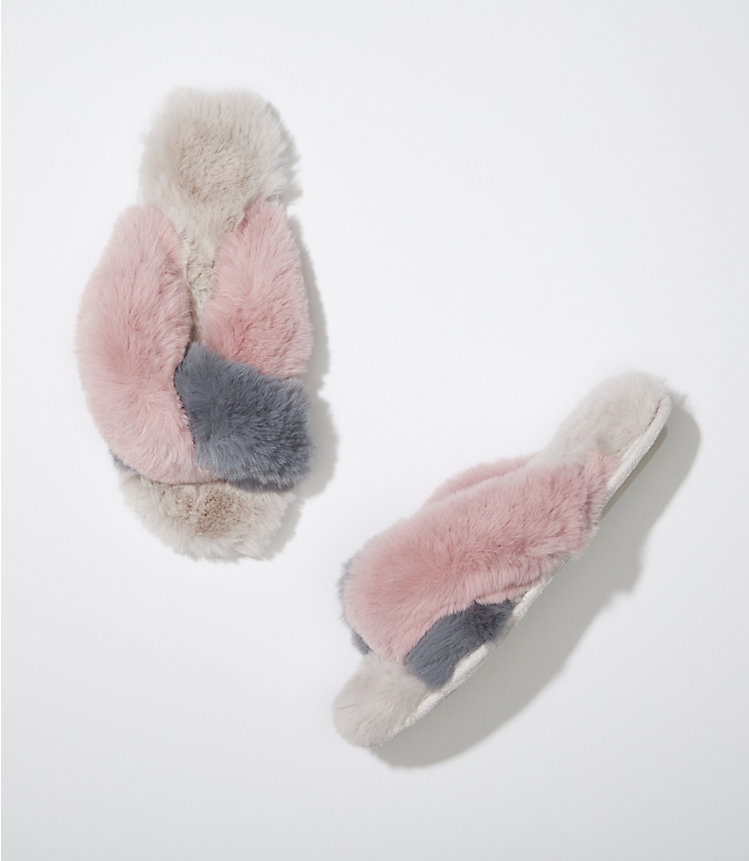 Criss Cross Faux Fur Slippers image number null