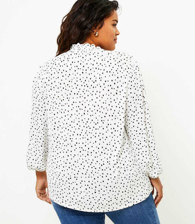 LOFT Plus Dotted Ruffle Mixed Media Blouse