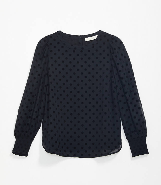 Dotted Smocked Cuff Blouse
