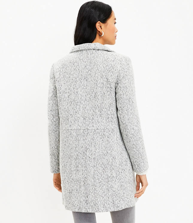 Classic Herringbone Wool Coat with Mock Neckline