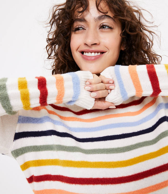 Fuzzy striped sweater outlet