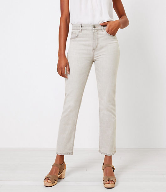 Loft High Rise Straight Crop Jeans in Light Grey Wash