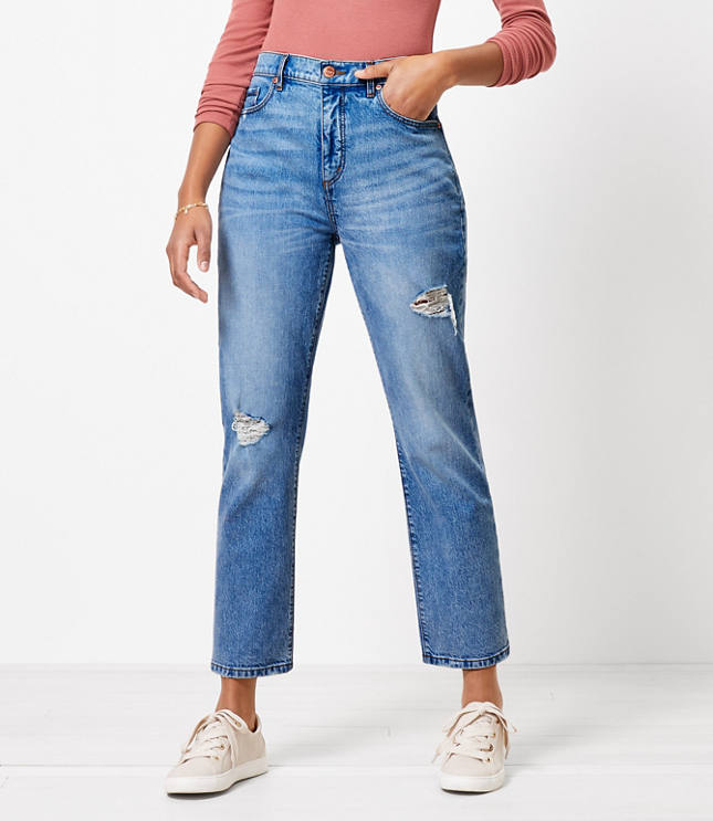 High Rise Straight Crop Jeans in Light Authentic Indigo Wash