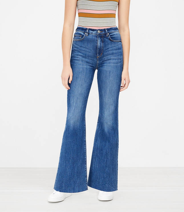 Loft Fresh Cut High Rise Sandal Flare Jeans in Dark Classic Indigo Wash
