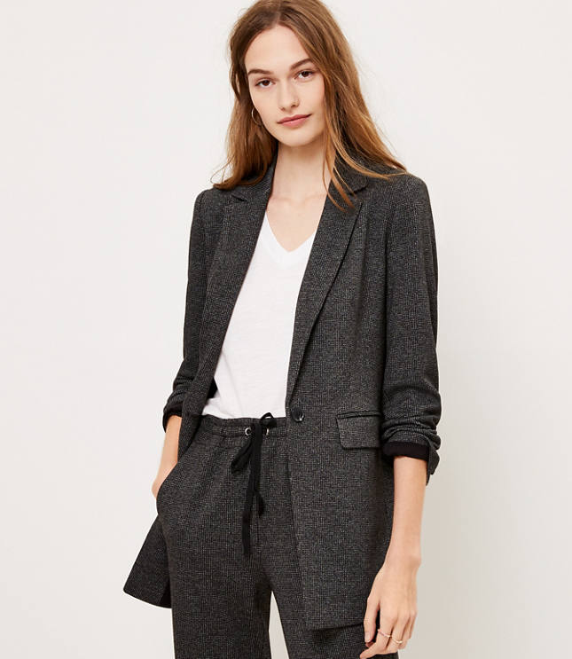 Houndstooth Long Knit Blazer