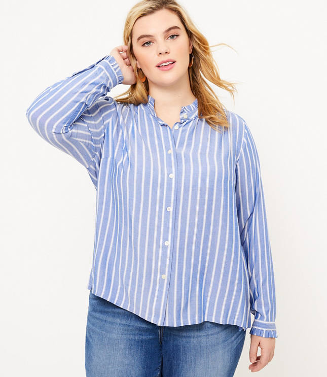 LOFT Plus Striped Ruffle Trim Shirt