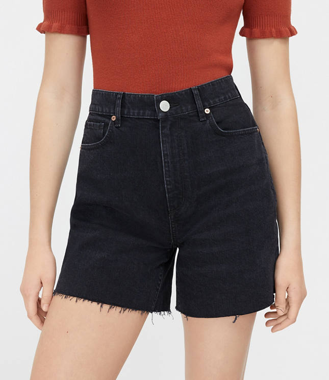 Loft Fresh Cut High Waist Boyfriend Shorts in Faded Black