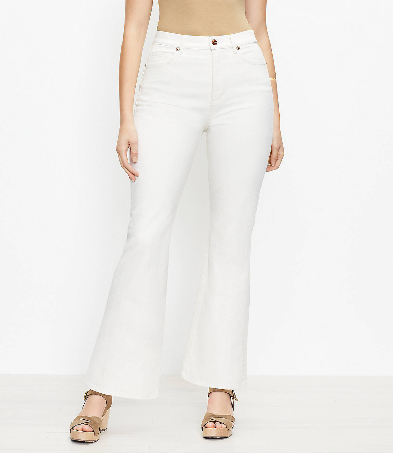 High Rise Sandal Flare Jeans in Natural White