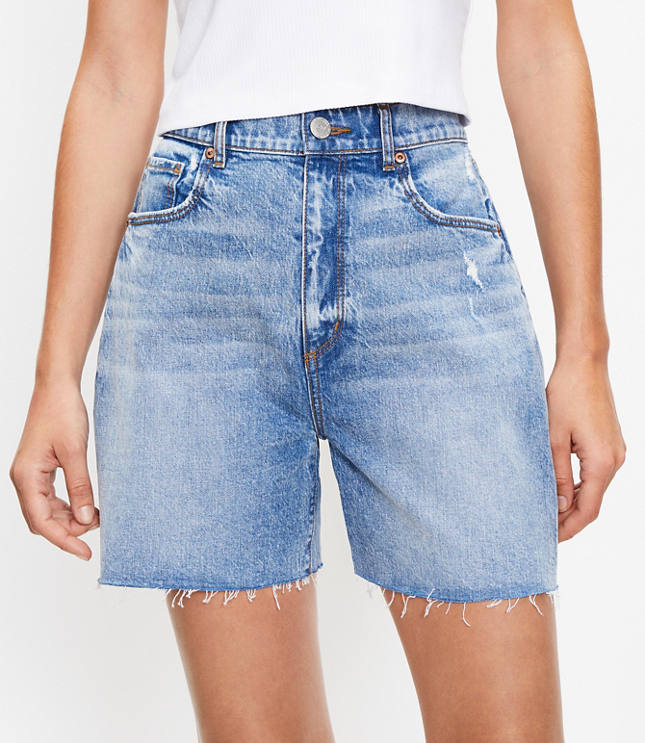 Loft Fresh Cut High Waist Boyfriend Shorts in Light Wash