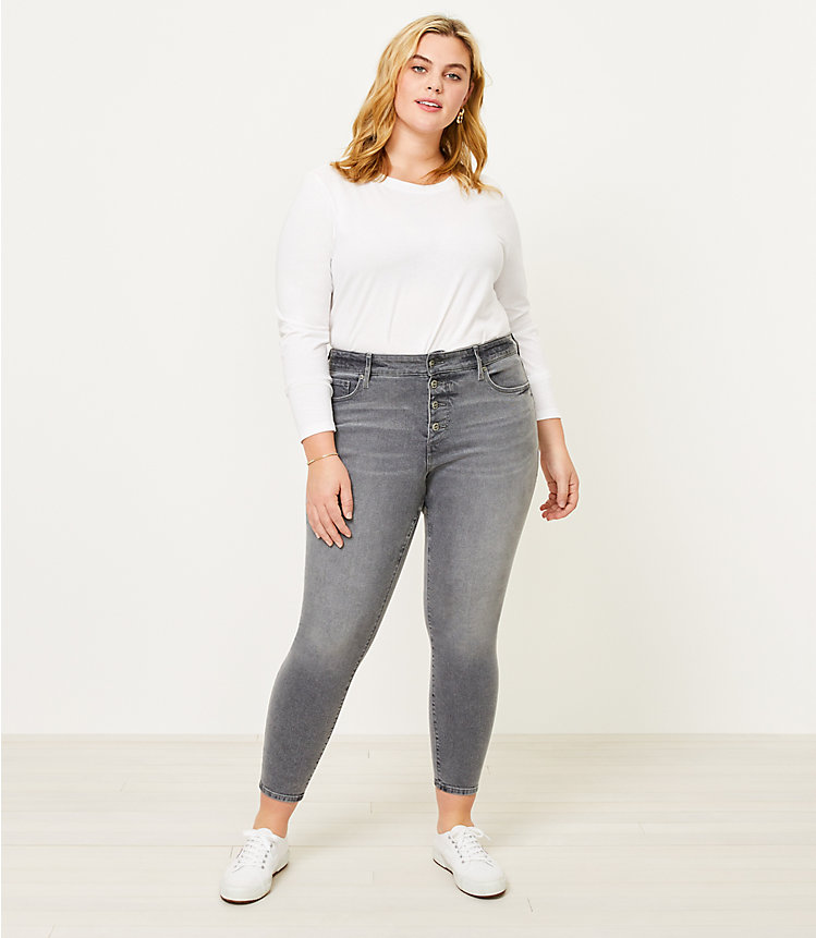 LOFT Plus High Rise Skinny Jeans in Silver Grey Wash image number 0