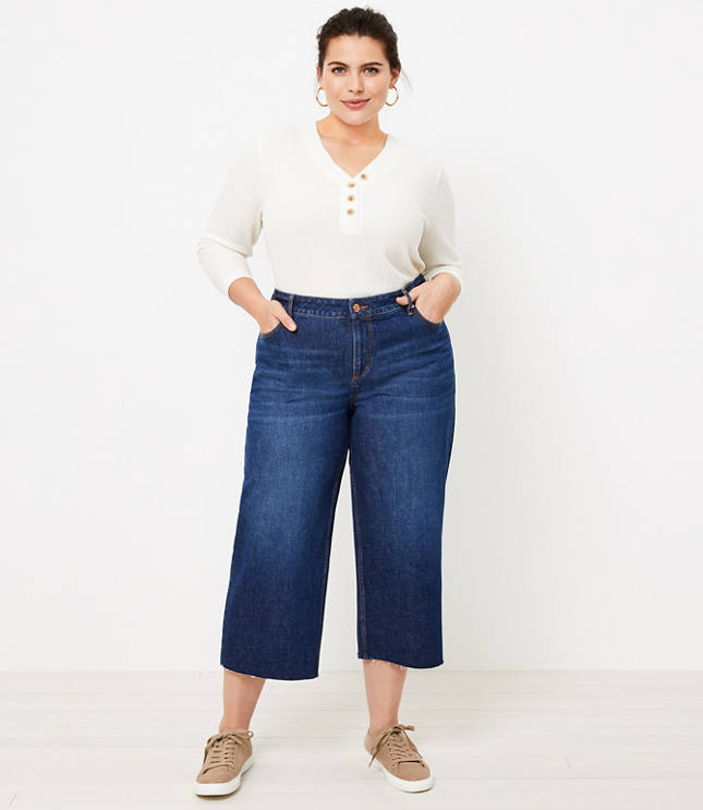 LOFT Plus Wide Leg Jeans in Dark Indigo Wash