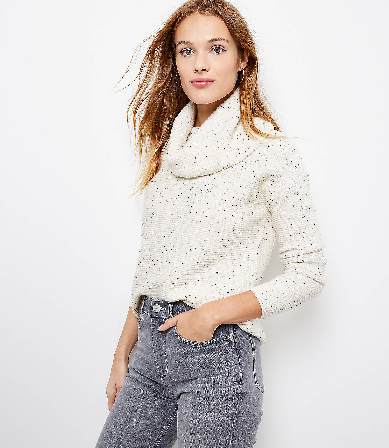 Flecked Cowl Neck Tunic Sweater