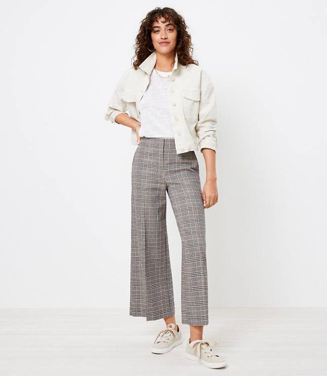 Plaid wide clearance leg cropped pants