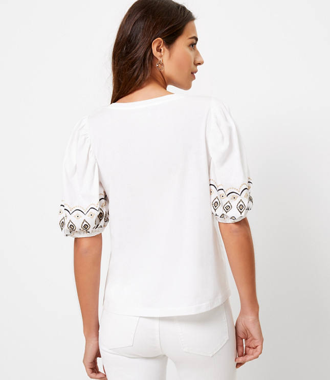 Embroidered Balloon Sleeve Top