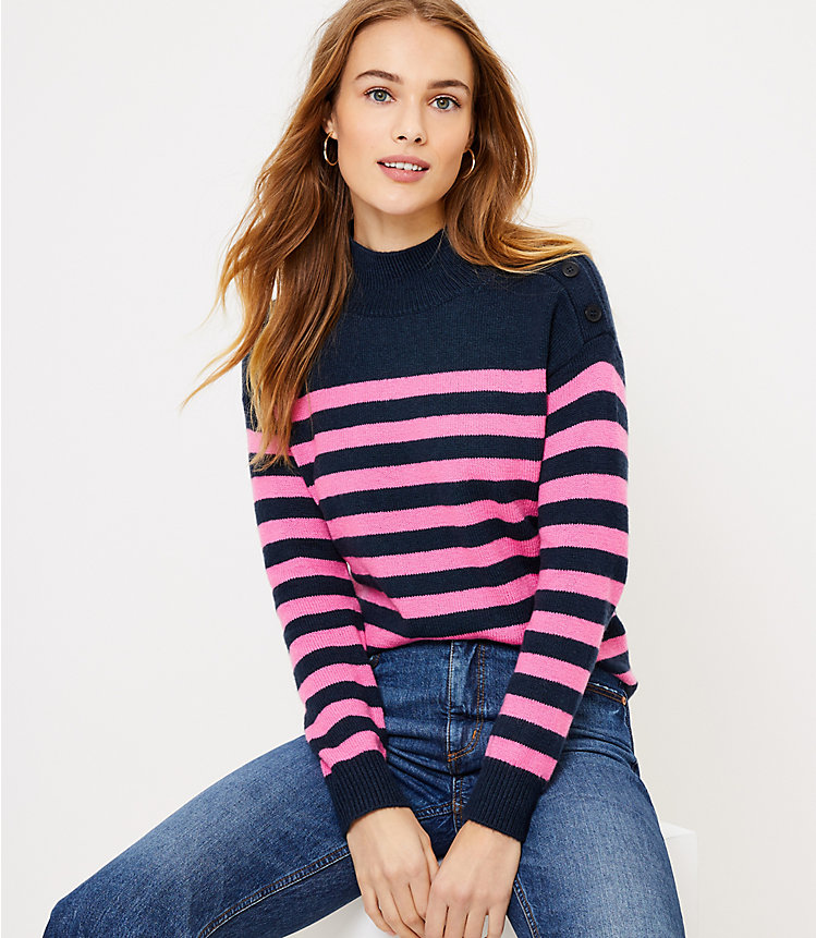Petite Striped Shoulder Button Sweater image number 0