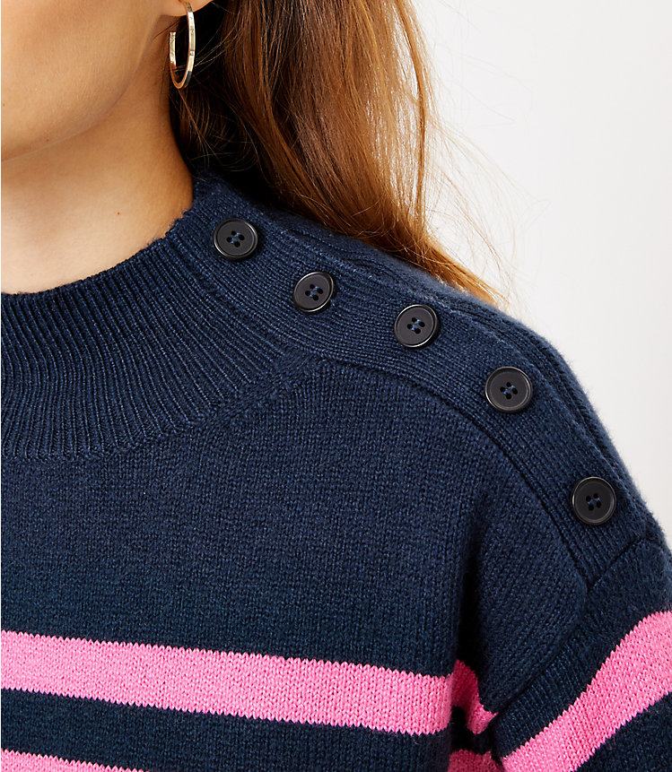 Petite Striped Shoulder Button Sweater image number 1