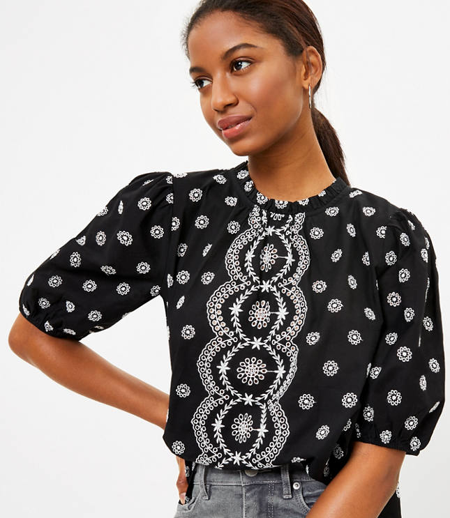 Loft Eyelet Puff Sleeve Top