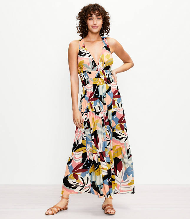 Loft LOFT Beach Floral Tiered Halter Maxi Dress