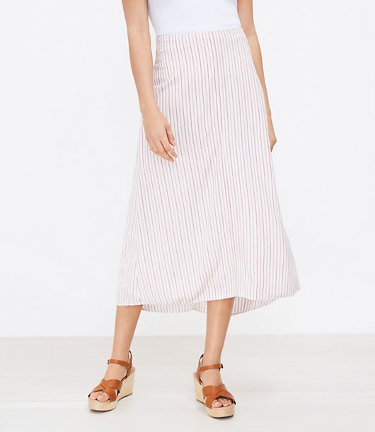 Loft Striped Hi-Lo Midi Skirt