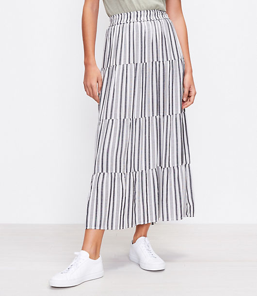 Loft Striped Tiered Pull On Maxi Skirt