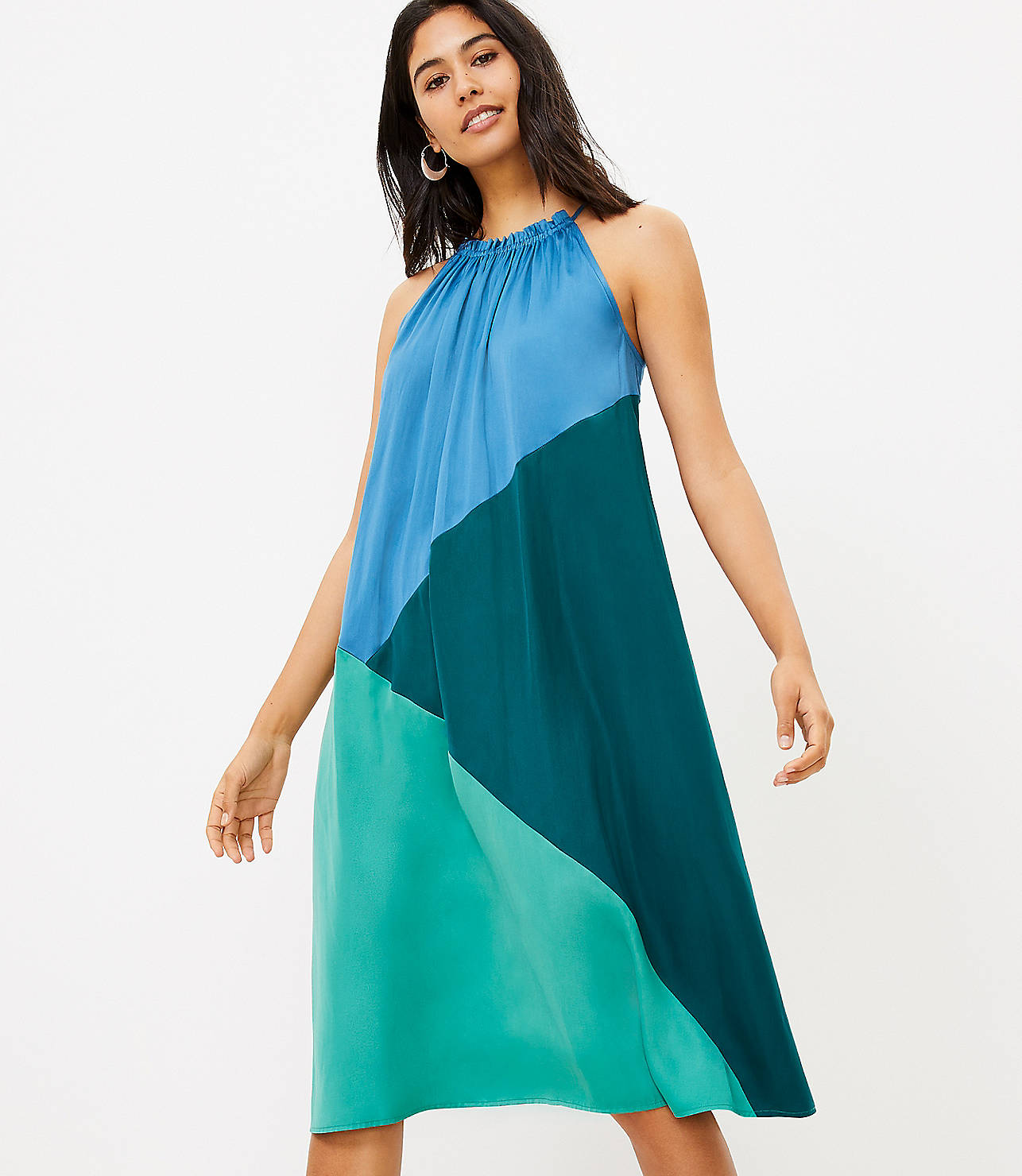 Colorblock Halter Midi Dress