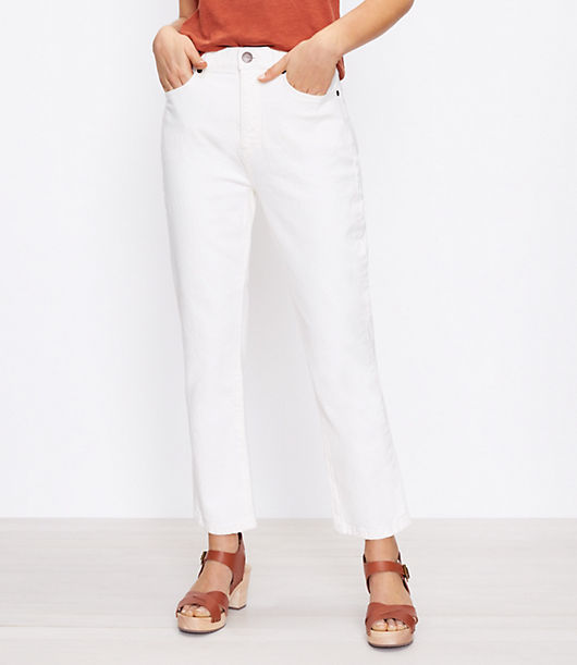 Loft Petite High Rise Straight Crop Jeans in Natural White