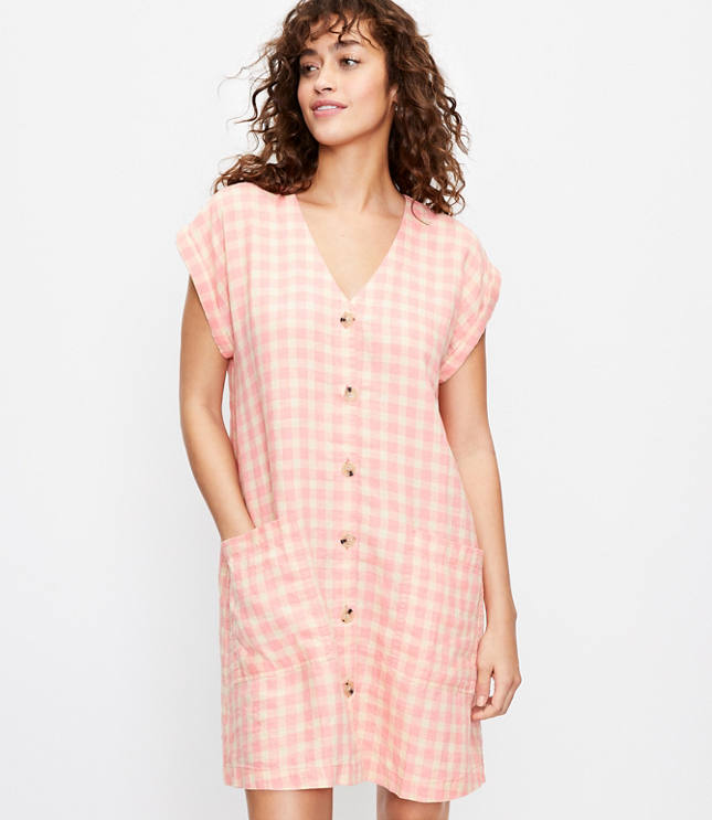 Lou & Grey Gingham Linen Pocket Shirtdress