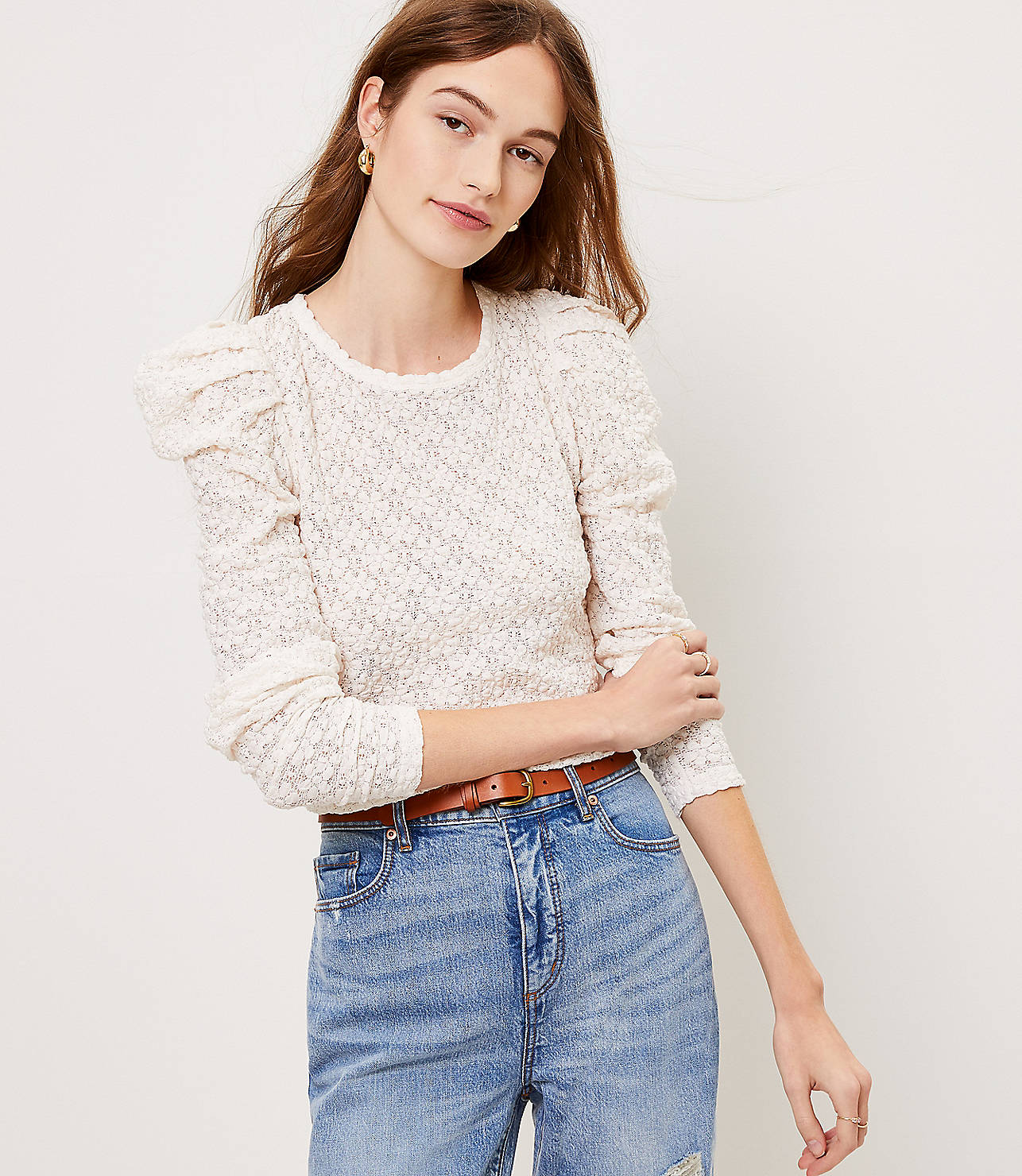 Floral Lace Pleated Puff Sleeve Top 