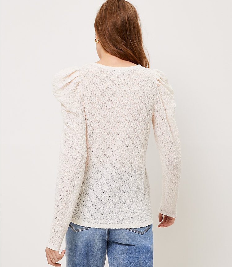 Floral Lace Pleated Puff Sleeve Top  image number 2