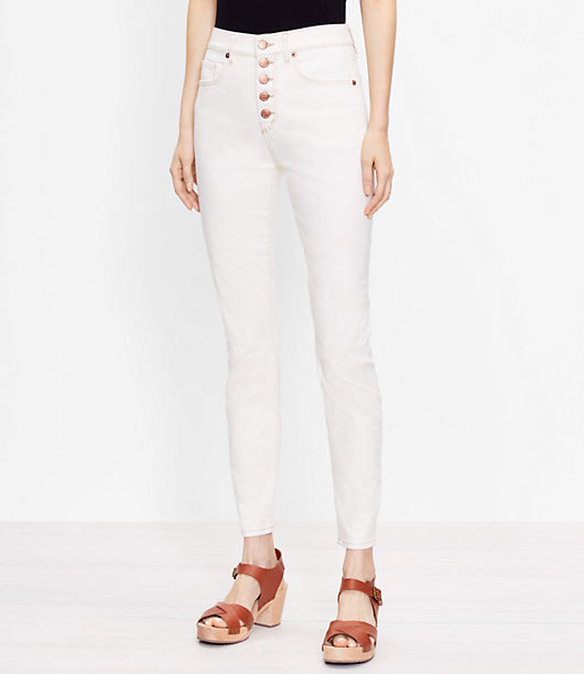 Loft Button Front High Rise Skinny Jeans in Natural White
