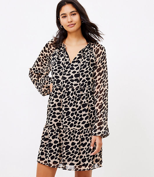 Loft Petite Cheetah Print Tiered Swing Dress